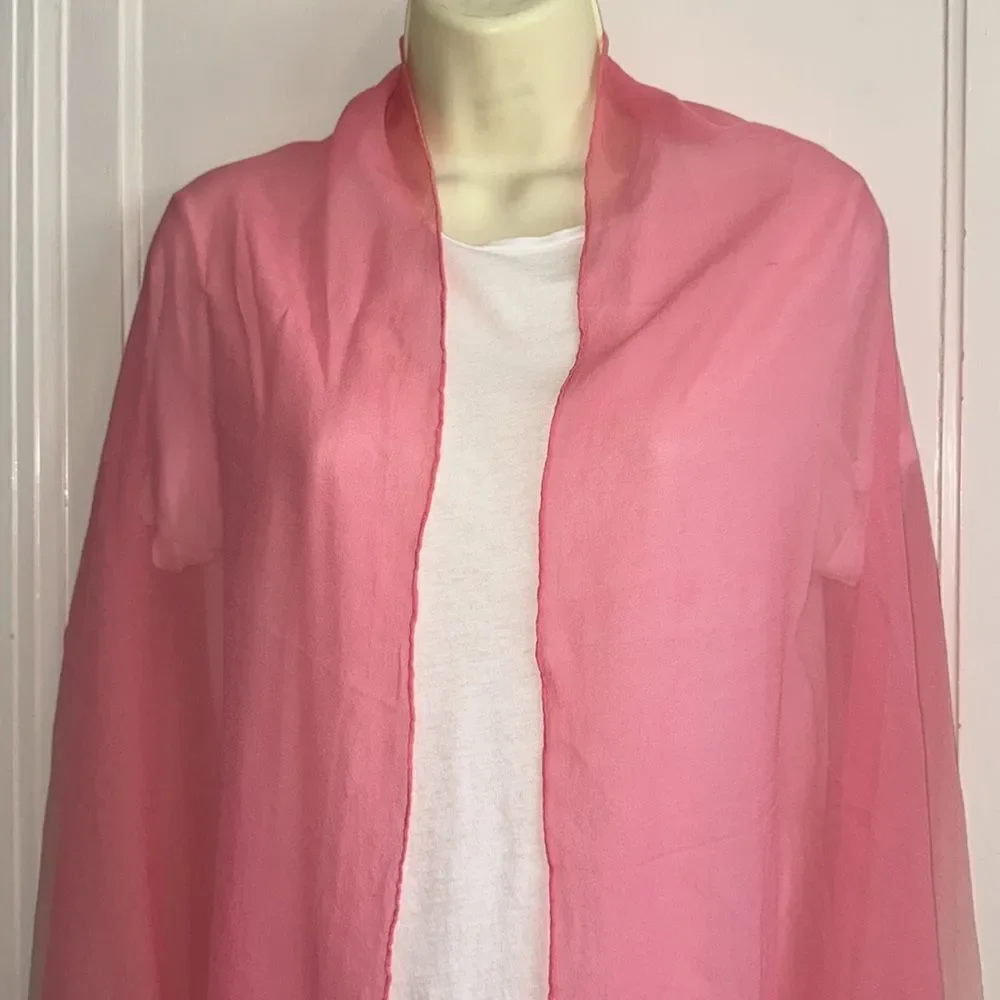 Vintage pink to cream hombre very large chiffon‎ shawl/wrap